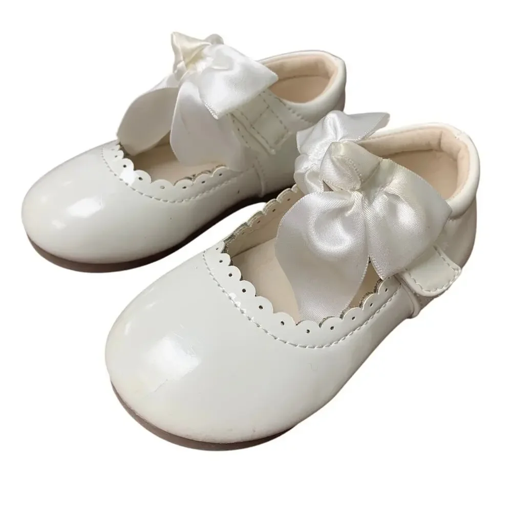 Fromosa Toddler Girls Size 7 White Satin Bow Mary Jane Dress Shoes Ballet Flats